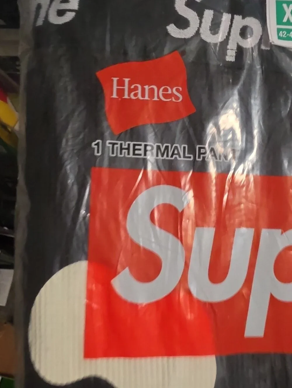 Hanes Black Thermal Pant with Red Logo XL